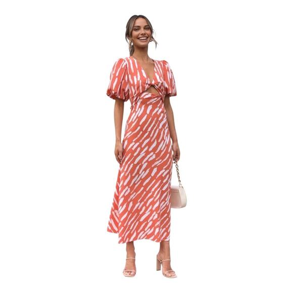 Commense Dresses & Skirts - NWT Commense Zebra Pattern Cutout Midi Dress Size M Orange